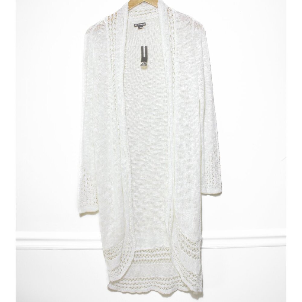 New Directions Open Front Duster Knit Cardigan Ivory Coastal Boho Petite S